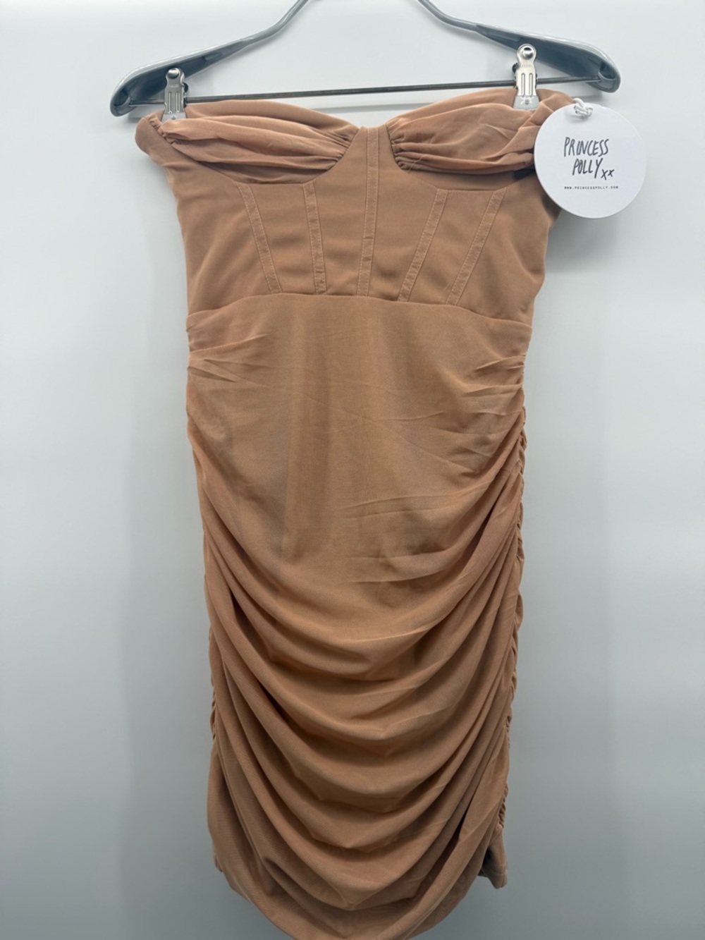 NWT princess polly Atticus mesh overlay Mini Dress Strapless Bustier Nude size 4 - Picture 2 of 13